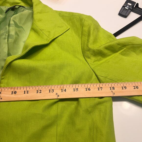 Lafayette Bright Trendy Lime Green Vibrant Linen Open-Front Blazer Jacket Size 8 - Picture 9 of 10